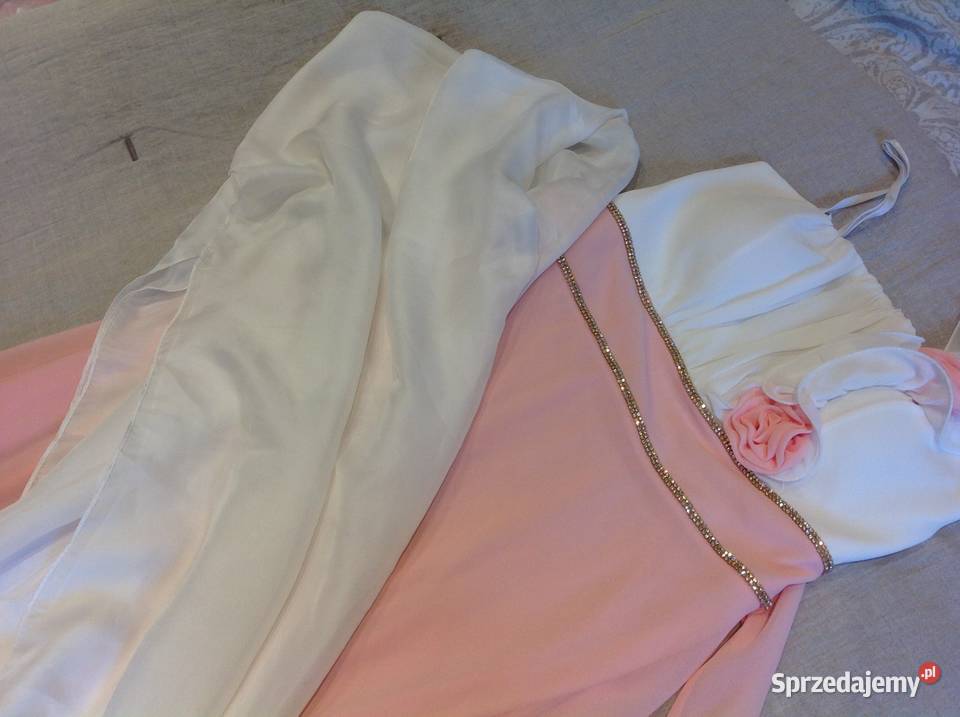 Długa Suknia Koktajlowa z szalem r SM biały lubuskie Nowa Sól