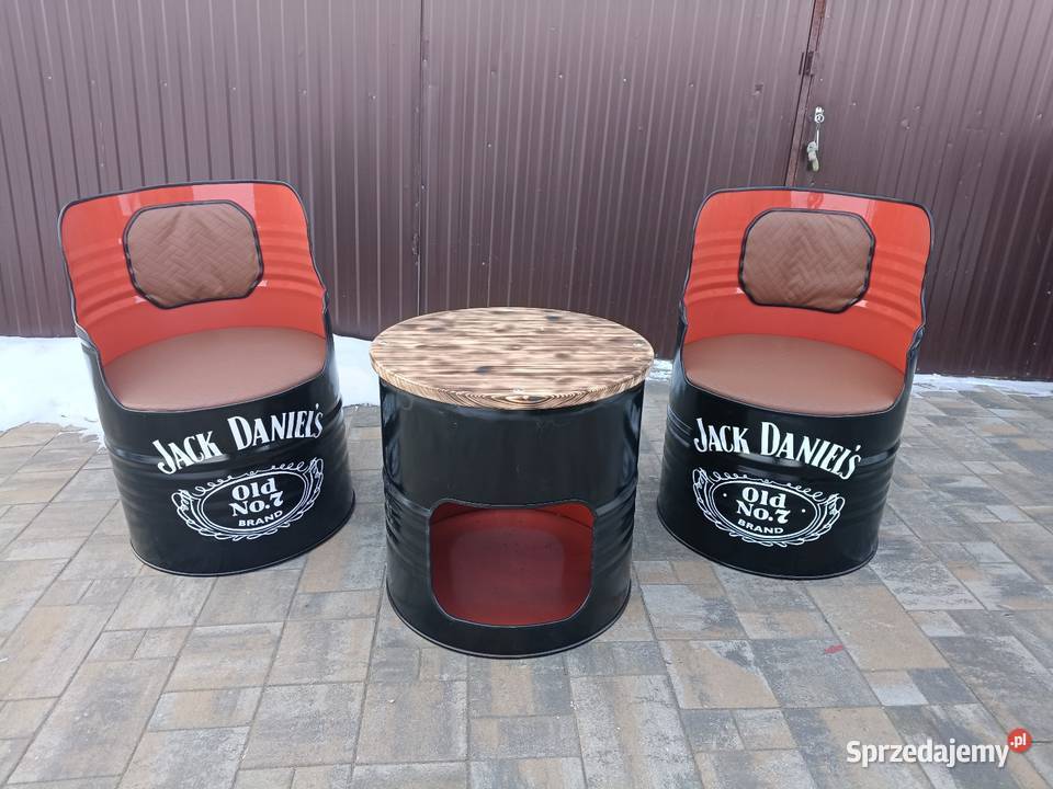 Meble z metalowych beczek Fotel Stolik Eko skóra