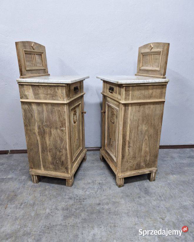 Para dębowych szafek nocnych z marmurem sprzedam