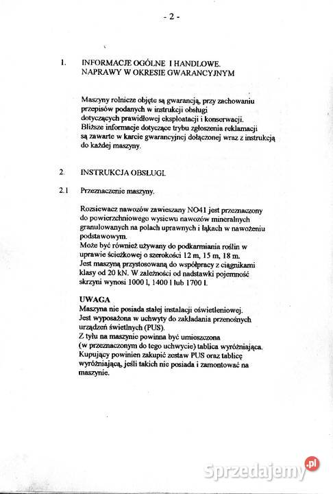 Rozsiewacz nawozów N041 N0411 N0412 instrukcja Stalowa Wola