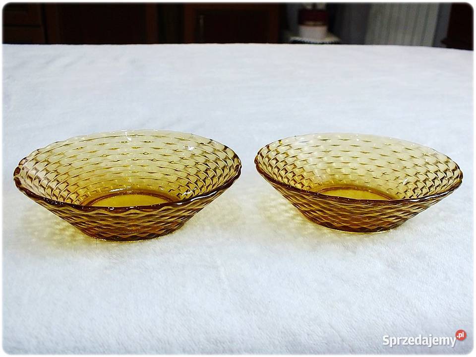 Dwie Salaterki Małe Miseczki Miodowe Huta Szkła Żary