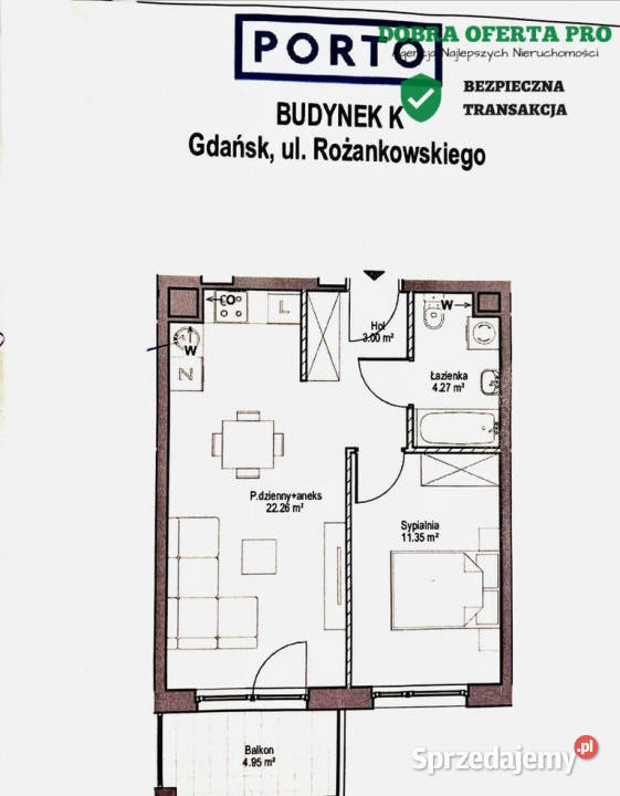 Porto apartament 42 m morza 17119zł/m2 Gdańsk sprzedam