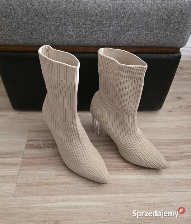 Botki skarpetkowe przezroczystym obcasem Głogów sprzedam