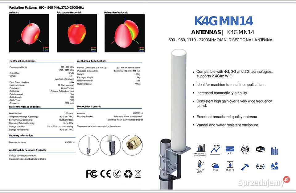 Antena KASER 4G LTE zewnętrzna 6982700 MHz