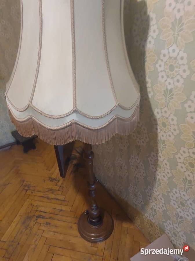 WYSOKA STARA LAMPA PODŁOGOWA drewniana abażur Nowa Sól