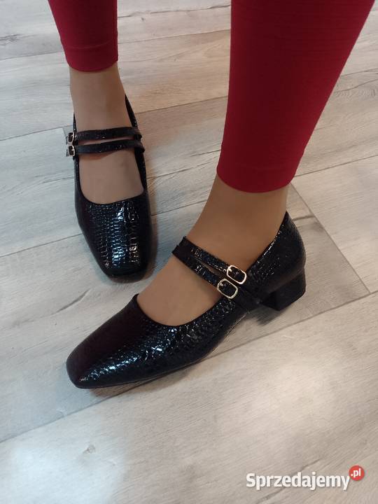 4142 Czarne teksturowane czółenka wieczorowe z inna Kraków