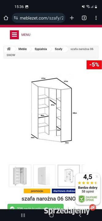 Szafa narożna nadstawka kujawsko-pomorskie Włocławek