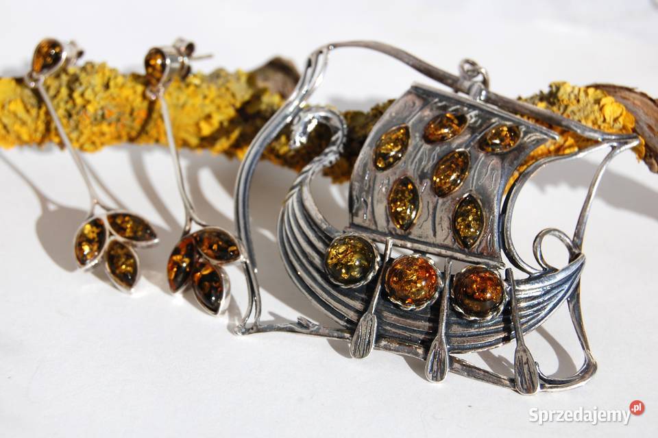 Łódź Wikingów drakkar wisior i kolczyki komplet Lublin