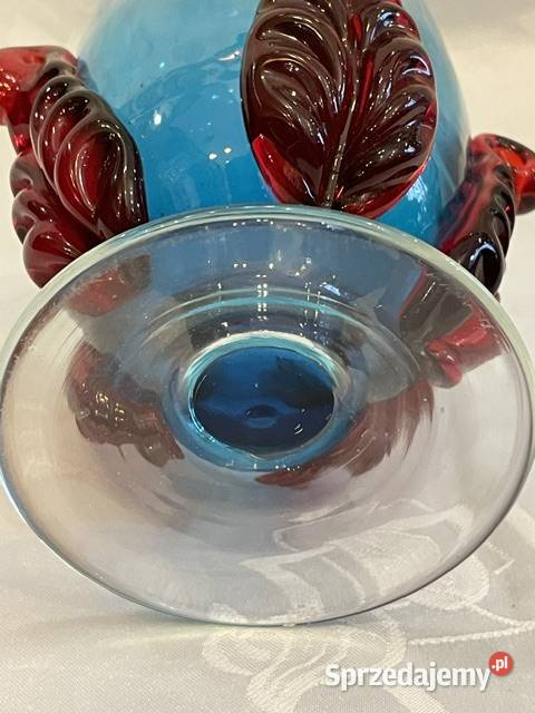 Wazon ze szkła artystycznego niebieskoczerwony Antyki, Sztuka, Kolekcje małopolskie Kraków sprzedam