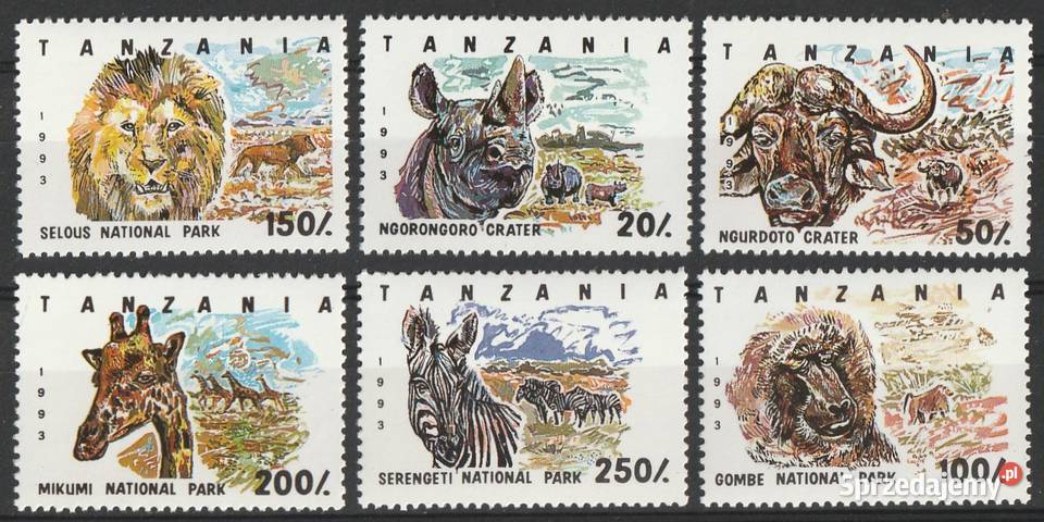 TANZANIA PARKI NARODOWE FAUNA 1993 CZYSTE Łódź sprzedam