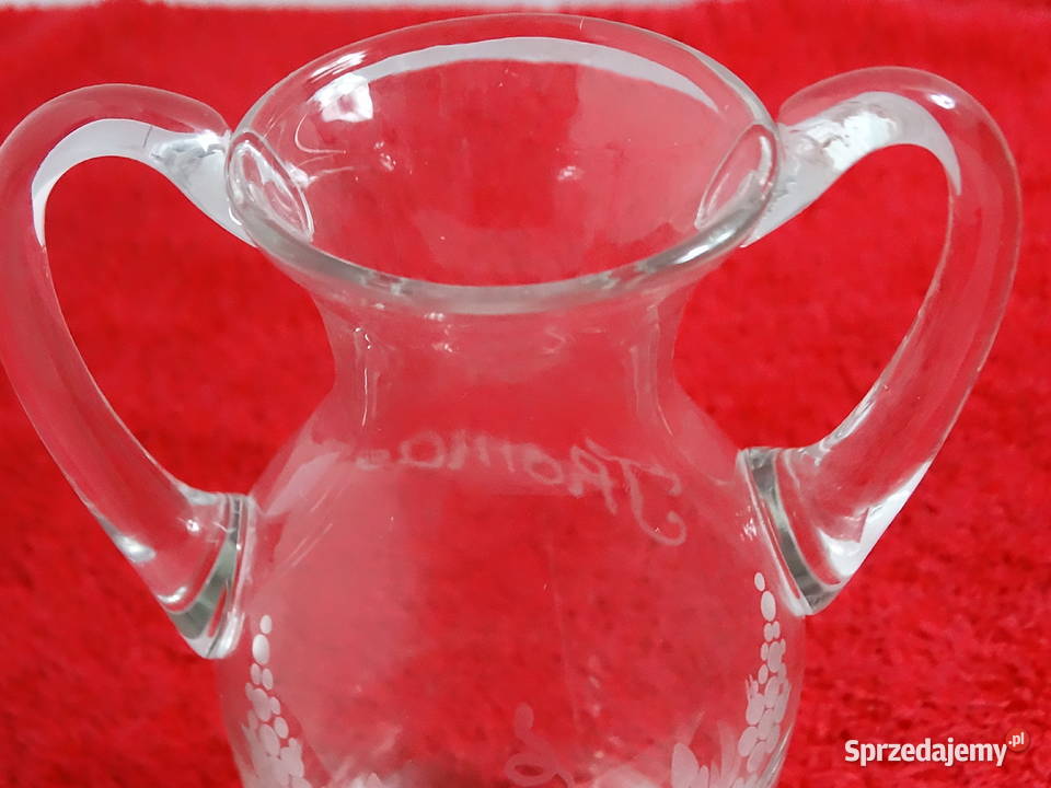 Elegancki Szklany Wazonik Amfora z Grawerem Biłgoraj