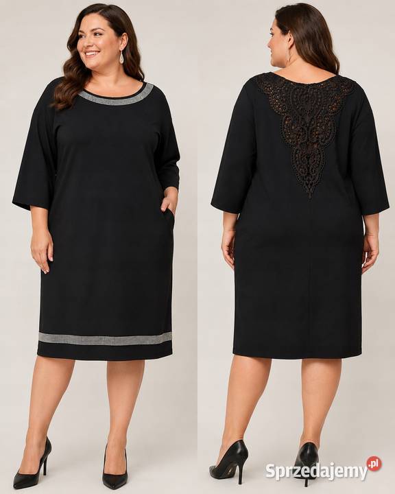 Czarna sukienka plus size glamour koronka Pątnów
