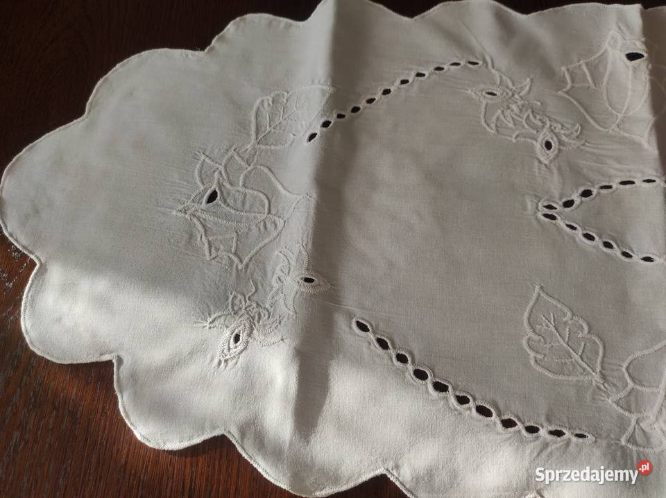 Bieżnik obrus bawełna haft Richelieu PRL