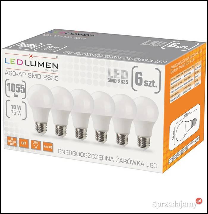 Żarówka LED LEDLUMEN E27 10W 75W 1055lm ciepła 6 Warszawa