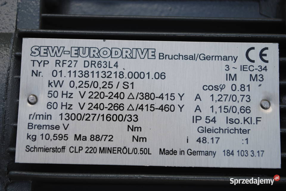 Motoreduktor kołnierzowy 025kw 27obrmin SEW Kargowa