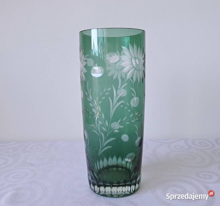 Wazon kryształowy zielony szlifowany i trawiony Porcelana i szkło sprzedam