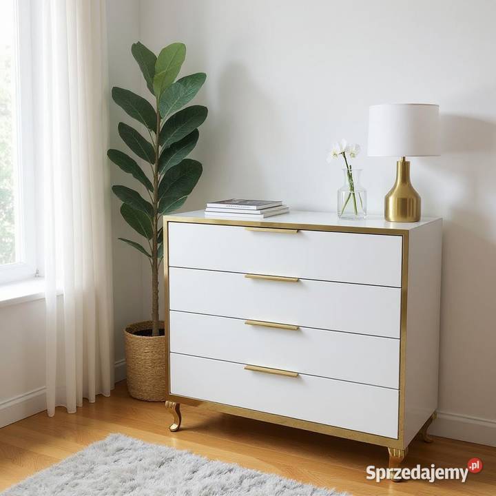 Komoda biała złota noga Ludwik glamour 90cm Kępno