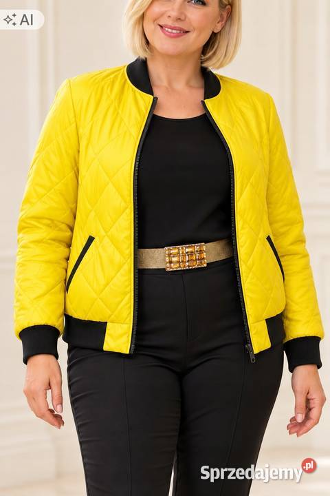 Kurtka żółta pikowana wiatrówka rozmiar Mbiust Moda i Styl Pątnów