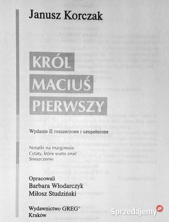Król Maciuś Pierwszy Lektura z opracowaniem lubelskie