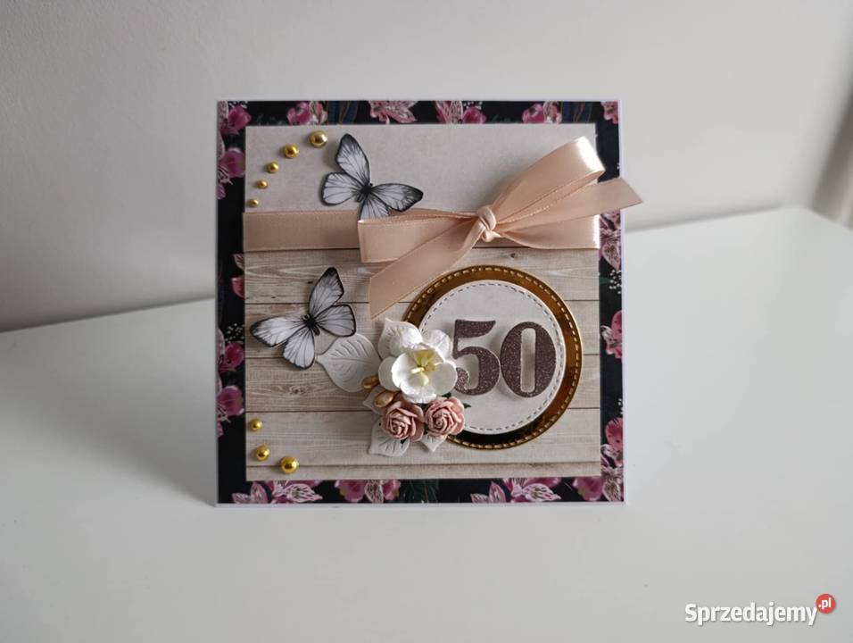 Karttka na urodziny ręcznie robiona z kwiatami Łódź