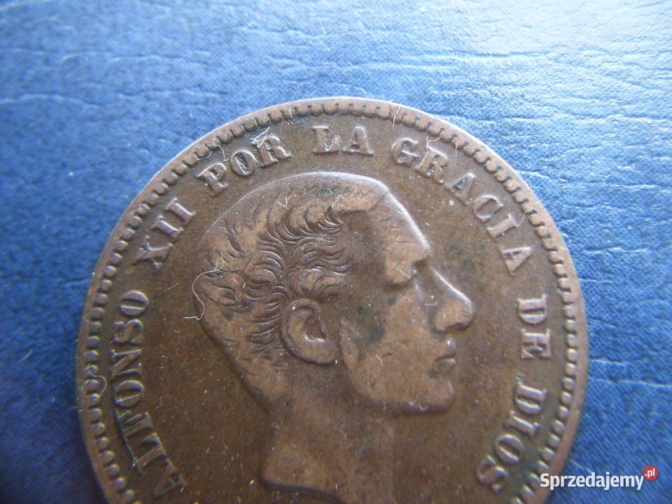 Stare monety 5 centym 1877 Hiszpania 3 podkarpackie Lesko