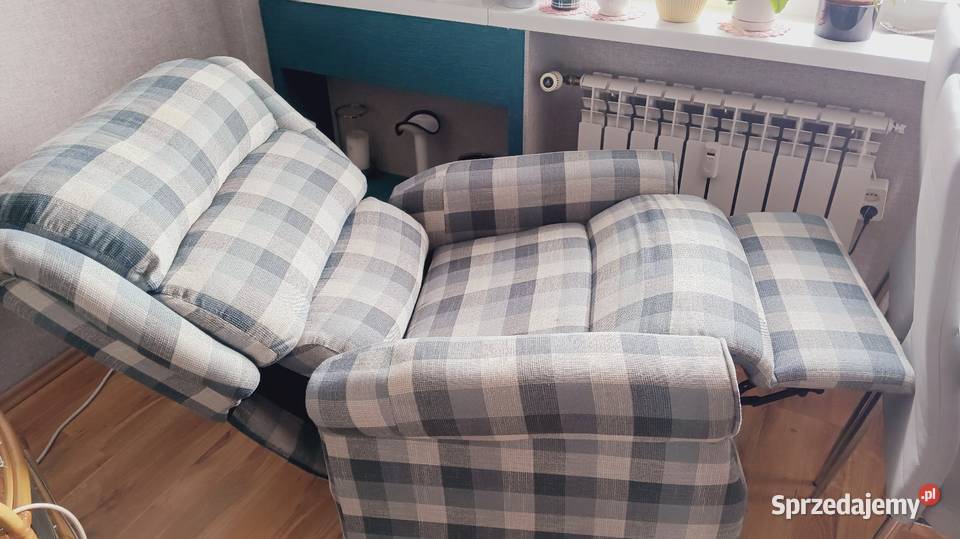 Fotel rozkładany tapicerowany w kratę Fotele i kanapy Jelenia Góra