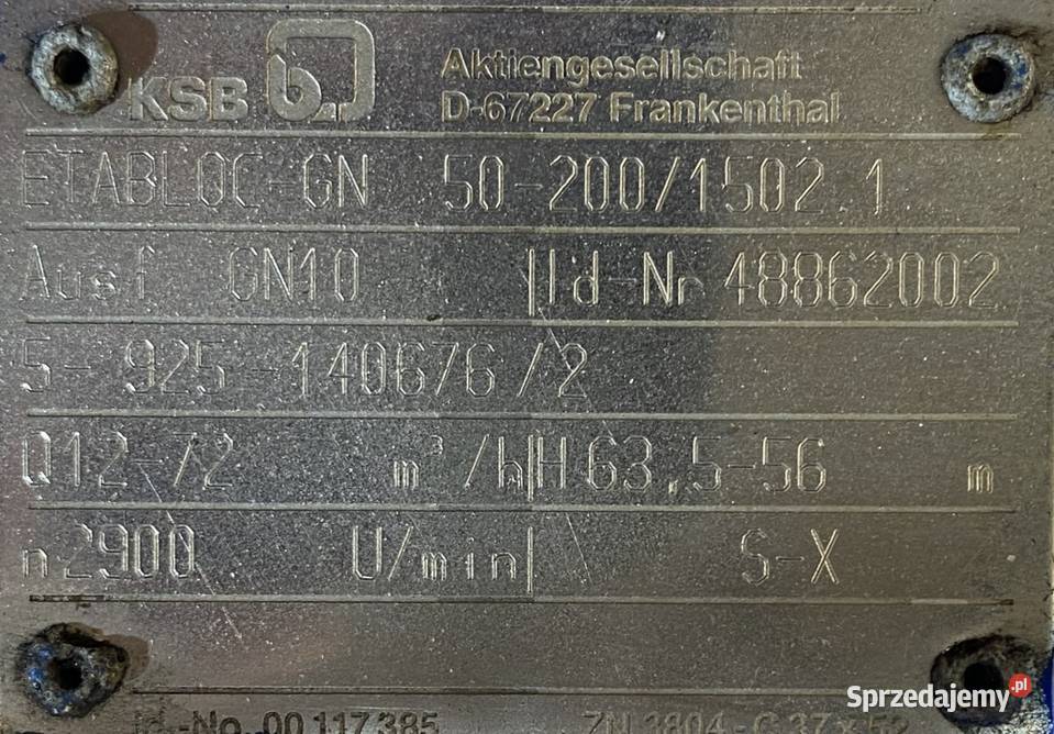 pompa KSB ETABLOC GN 5020015021 15kW 2925obr Pigża sprzedam