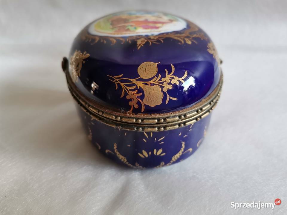 Stara szkatułka puzderko porcelana kobaltowa 3 Katowice