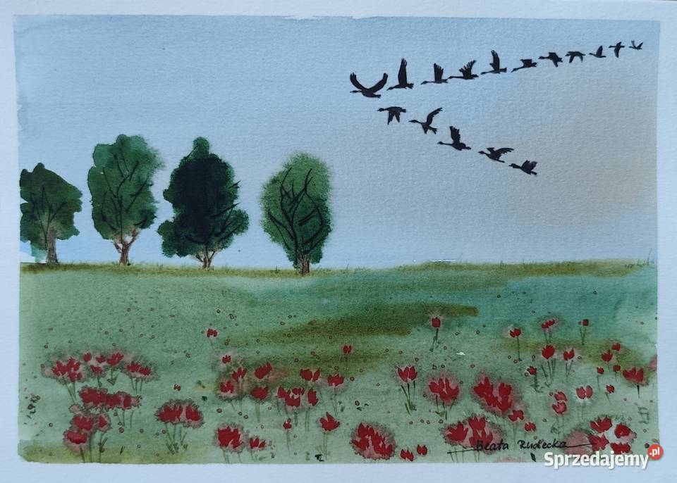 Oryginalna Akwarela Odlatują Ręcznie malowana Gdynia