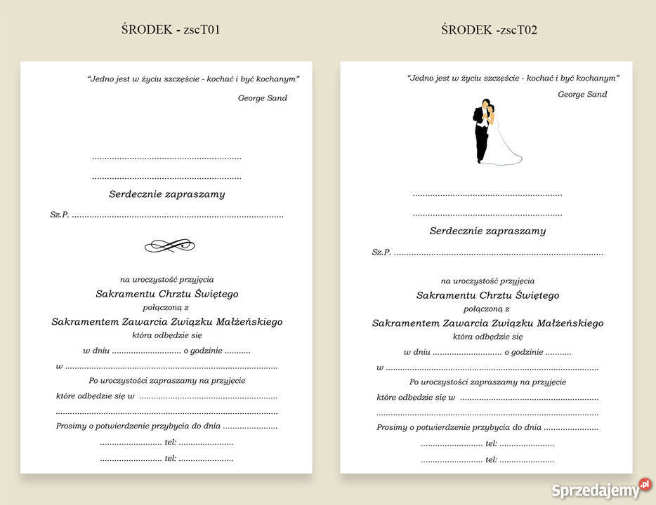 ZAPROSZENIA NA ŚLUB I CHRZEST 2 w 1 białe Dąbrowa Górnicza