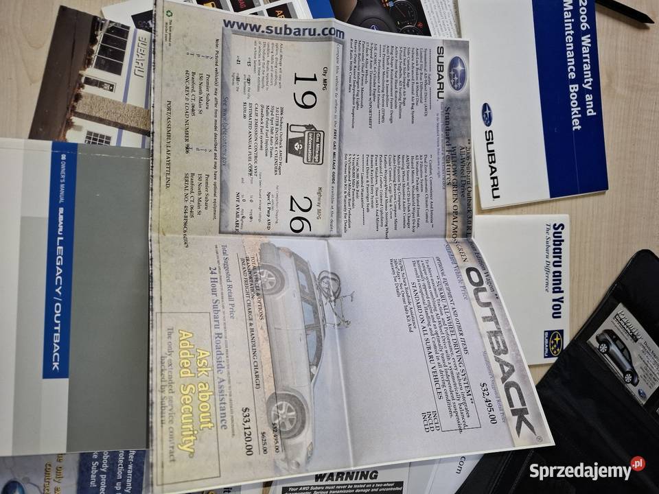 Instrukcja obsługi Subaru Legacy Outback Pozostałe Wejherowo sprzedam