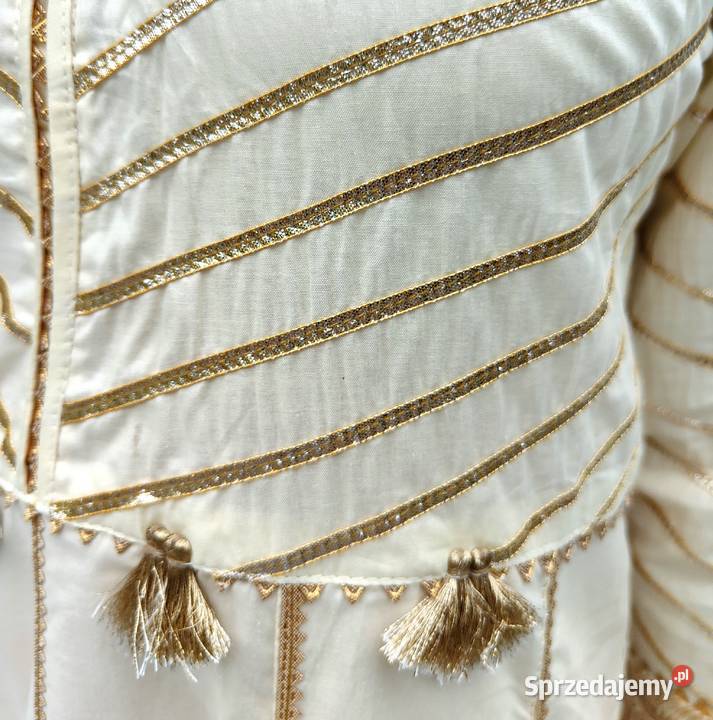 Indyjska suknia sukienka L 40 beżowa złota złoty brązowy/beżowy