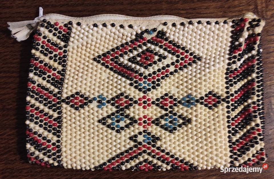Kosmetyczka saszetka etui koraliki PRL vintage Warszawa