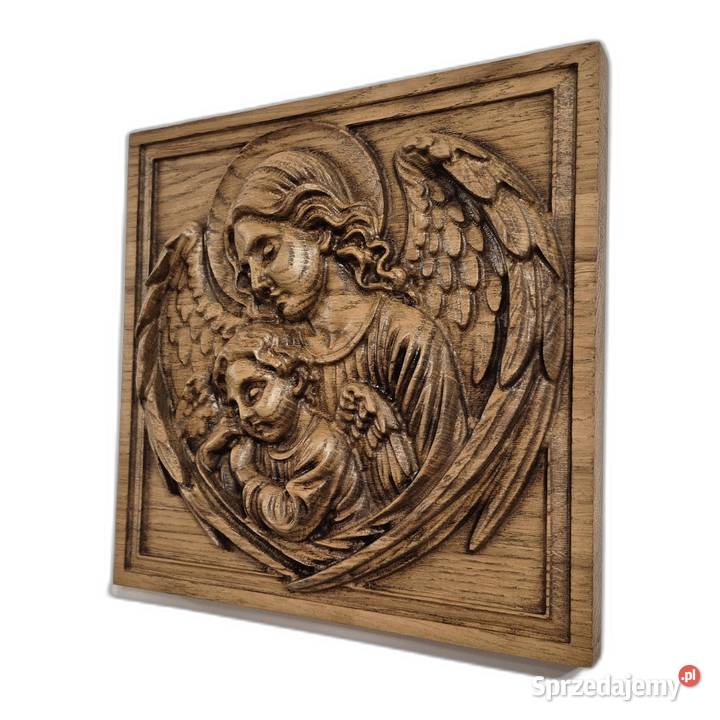 Płaskorzeźba z drewna Anioły ochrona i spokój Obrazki i obrazy Malechowo