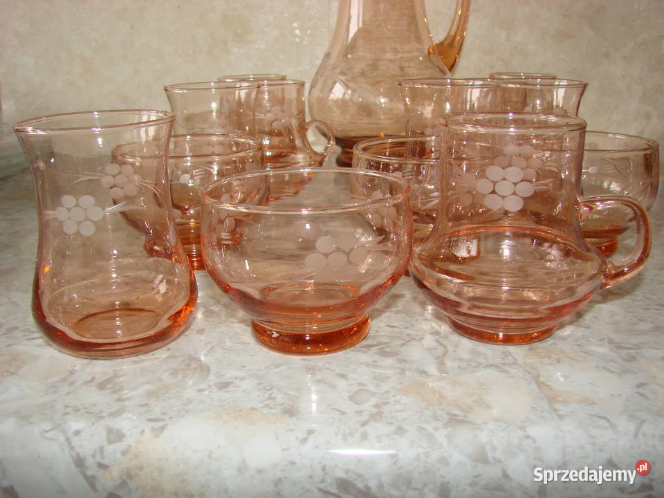 zestaw do napojó2ww różowe rżnięte cienkie szkło Pruszcz Gdański sprzedam