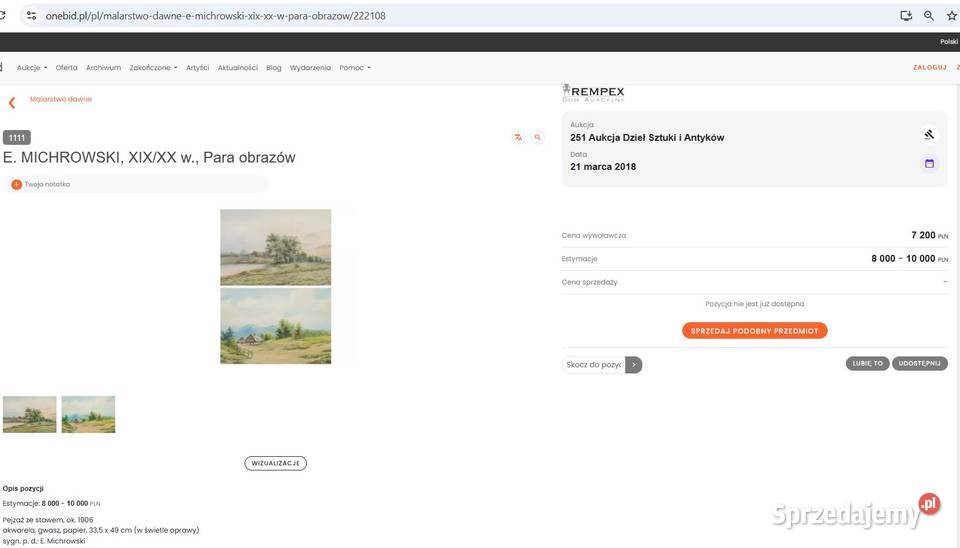 obraz XIXw malarstwo dawne EMichrowski dobra Aleksandrów Łódzki