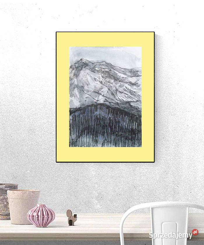 zólto szary obraz maowany ręcznie góry rysunek Obrazki i obrazy Gdańsk