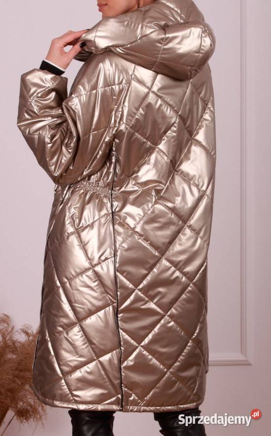 Płaszcz pikowany z kapturem perłowy złoty Italy Warszawa