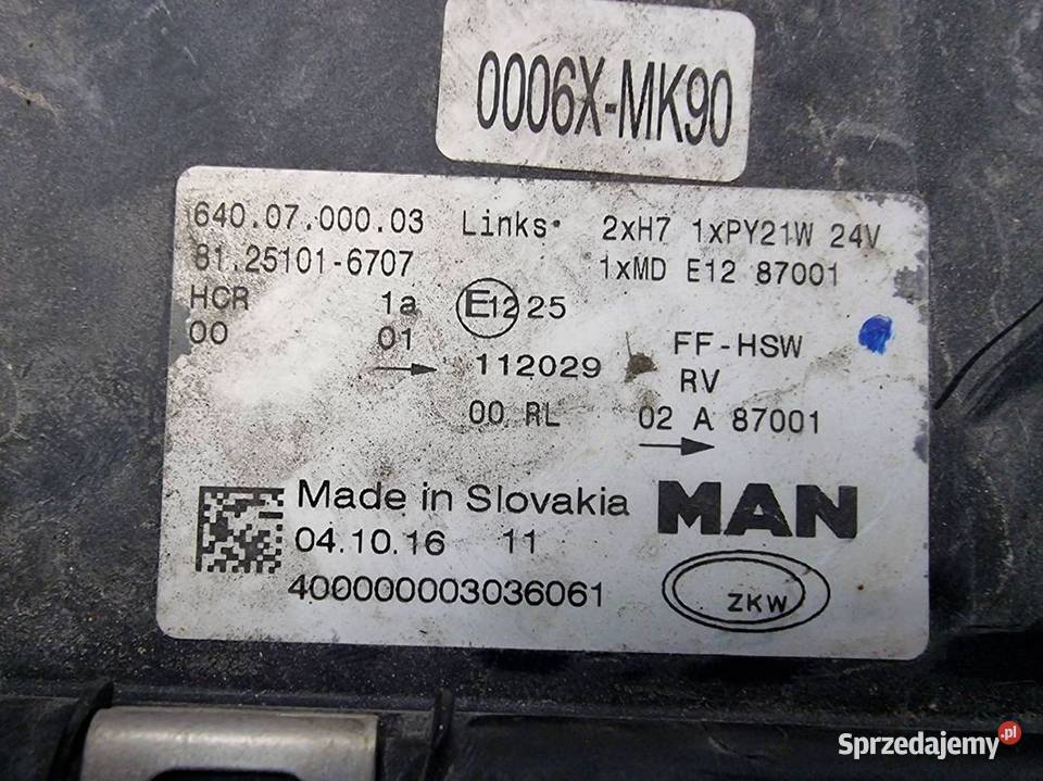 LAMPA LEWA PRZÓD MAN TGX 18440 81251016707 Lipno