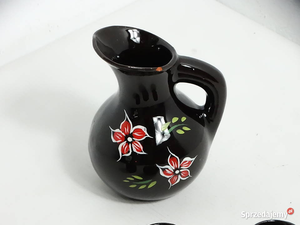 Vintage ceramiczny zestaw dzbanek 12 3 czarki lubelskie Biłgoraj