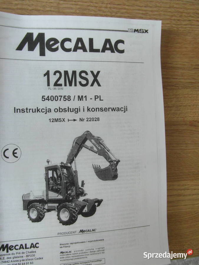 dtr instrukcja obsługi koparka mecalac 12msx i sprzedam