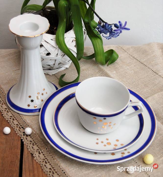 Filiżanka świecznik kobalt złoto porcelana Lublin