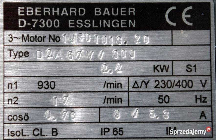 Motoreduktor 22kw 17obr z hamulcem firmy BAUER Kargowa