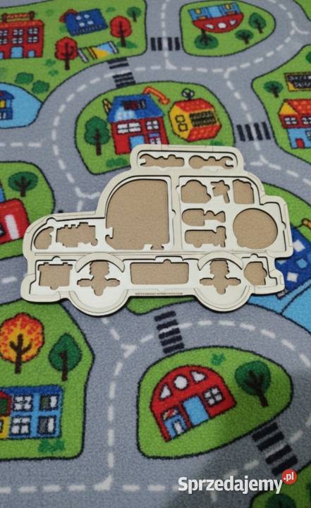 Drewniana Układanka Edukacyjna Budowa Samochodu brązowy/beżowy Lublin sprzedam