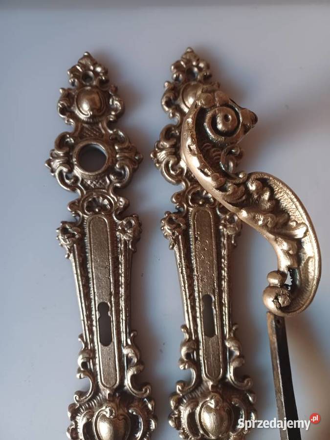 Komplet pięknych mosiężnych starych klamek i Poznań
