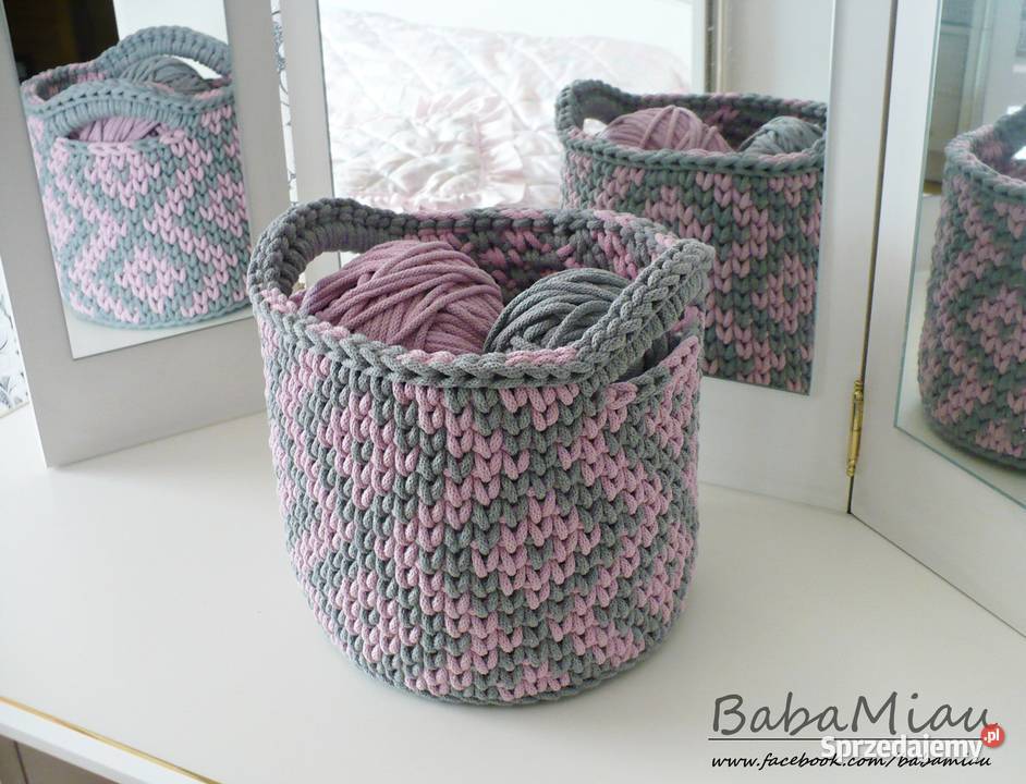 Kosz bawełniany dwukolorowy w romby na zabawki sprzedam