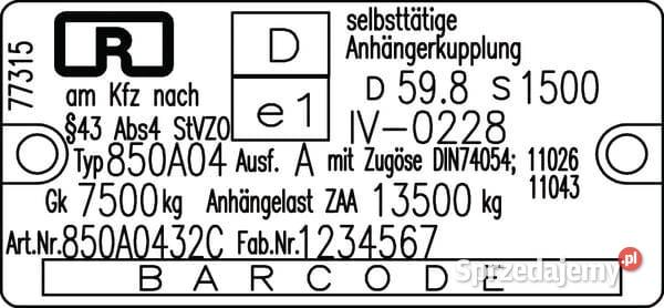 Zaczep transportowy 116 x 89 RO850A0432C Kamionna