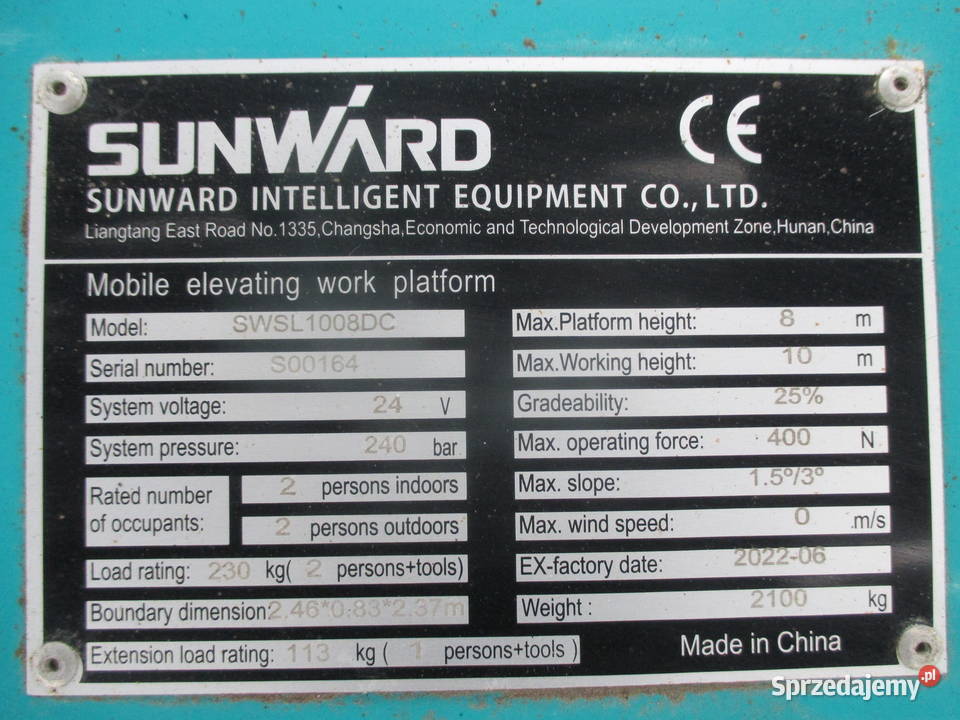 Podnośnik nożycowy10 m Sunward SWSL1008DC Dźwigi, podnośniki Pleszew