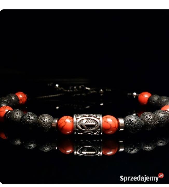 BRANSOLETKA RUNA TEIWAZ STAL KAMIEŃ LAWA HEMATYT mazowieckie Warszawa