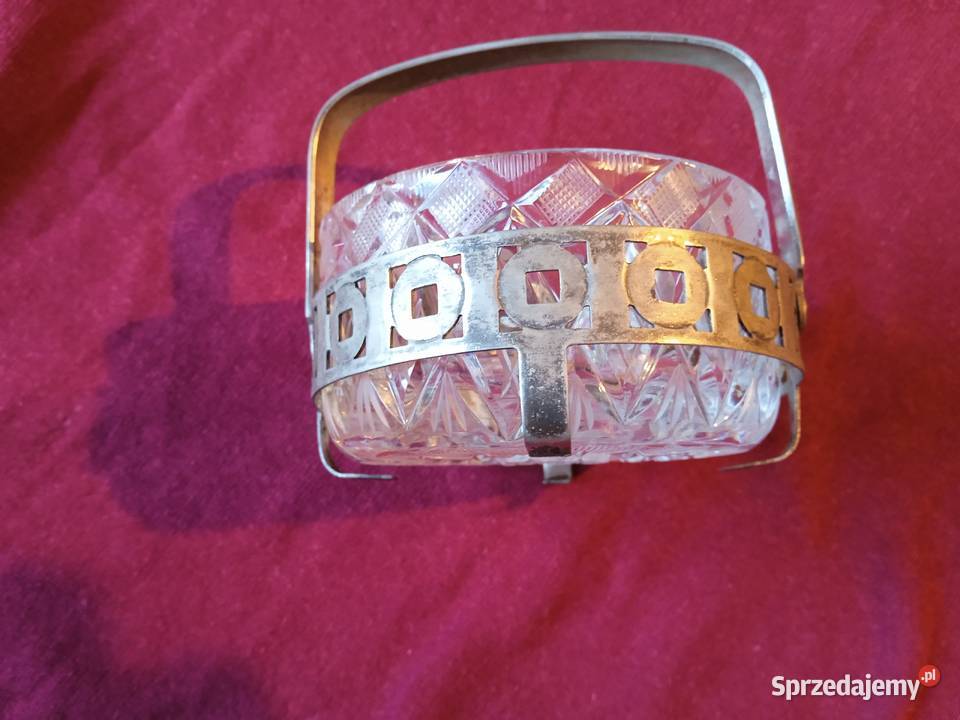 Cukierniczka kryształowa w metalowym koszyczku Koźminek